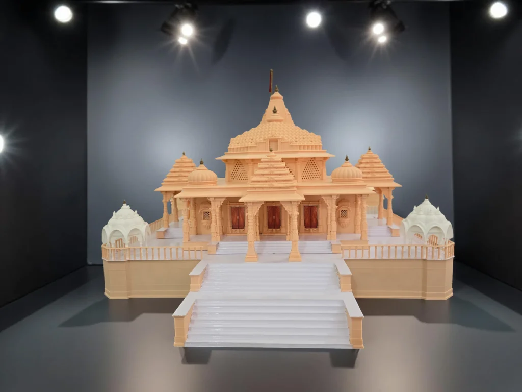 A 20000 square feet temple model in miniature form of 190000 mm square scale size by Sompura Works.